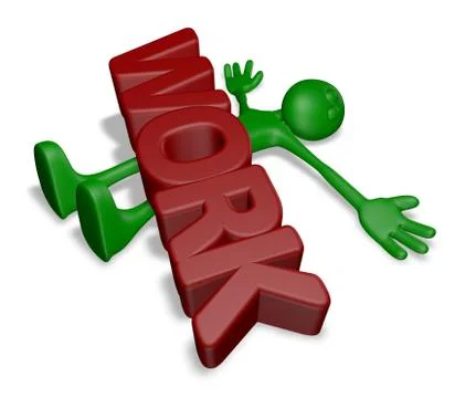 Cartoon guy under the word work - 3d rendering Illustrazione stock