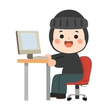 Cartoon Hacker Using a Computer Illustrazione stock