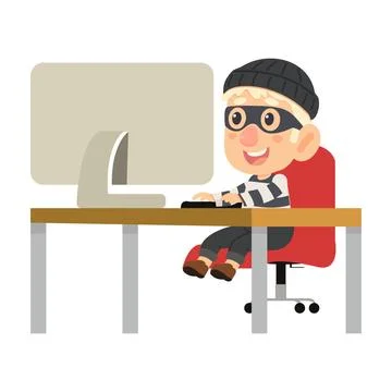Cartoon Hacker Using Computer 스톡 일러스트