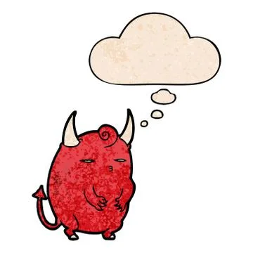 Cartoon halloween devil and thought bubble in grunge texture pattern style Stock Illustration