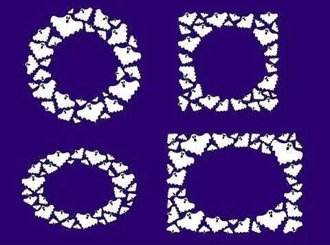 Cartoon Halloween holiday vector frames and borders round circle and oval. Sp Stock Illustration