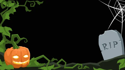 Cartoon Halloween Loop Animation Frame Border with Alpha Cemetery Gravestones 스톡 동영상 93187517