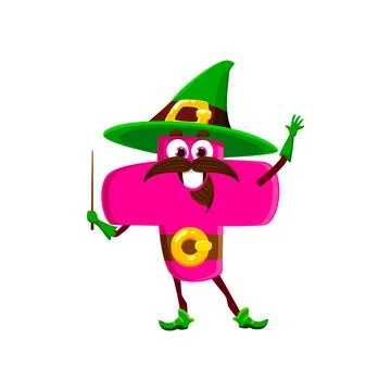 Cartoon Halloween math number plus sign wizard Ilustração Stock