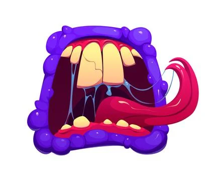 Cartoon Halloween monster jaw with sharp fangs Stock Illustration