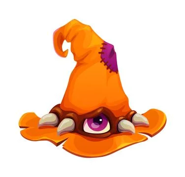 Cartoon Halloween witch and wizard orange hat Stock Illustration