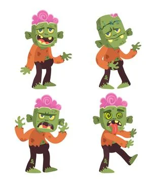 Cartoon halloween zombie flat vector white background Stock Illustration