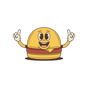 Cartoon hamburger character mascot vector illustration pointing thumbs up. Pe Stock Illustration