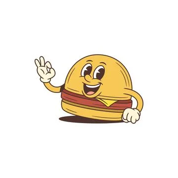 Cartoon hamburger character mascot vector illustration making OK hand gesture Stock Illustration