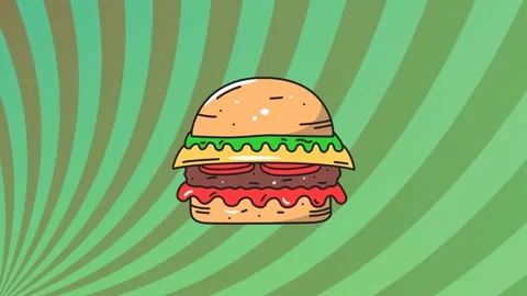 Cartoon hamburger entering from right, gliding and straightening, settling Stock Footage 326974022