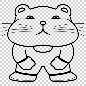 A cartoon hamster with a grumpy expression, standing on its hind legs. Line.. 스톡 일러스트