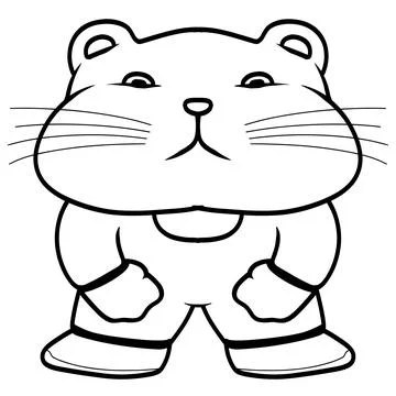 A cartoon hamster with a grumpy expression, standing on its hind legs. Line.. Stock Illustration