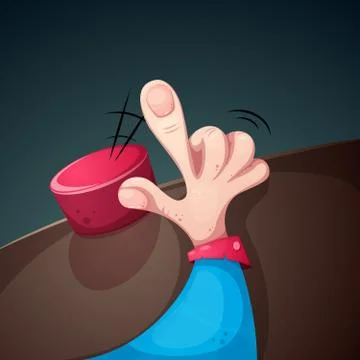 Cartoon hand and red button illustration. Illustrazione stock
