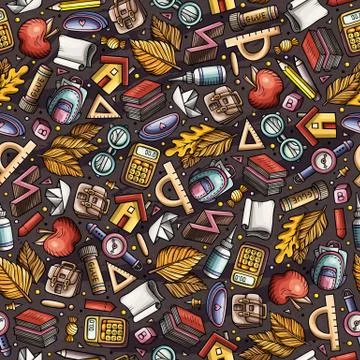 Cartoon hand-drawn Back to School seamless pattern Stockillustratie