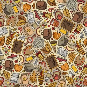 Cartoon hand-drawn Back to School seamless pattern Stockillustratie