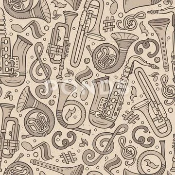 Cartoon Hand-Drawn Classic Music Seamless Pattern