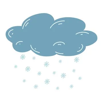 Cartoon hand drawn cloud with snow. Vector illustration of weather forecast,  Stock Illustration