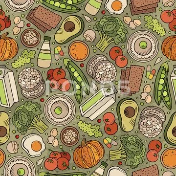 Cartoon Hand-Drawn Diet Food Seamless Pattern