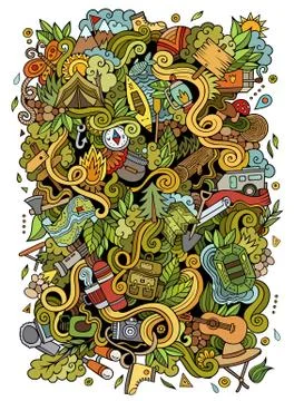 Cartoon hand-drawn doodles camp illustration Ilustración de archivo