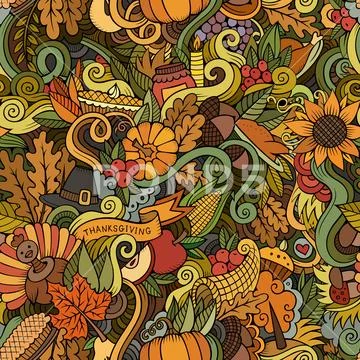 Cartoon hand-drawn Doodles on the subject of Thanksgiving Stock Illustration