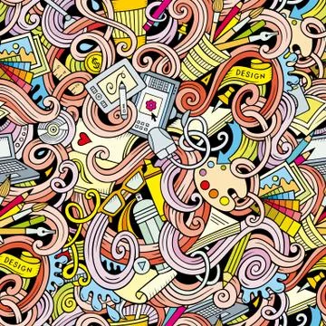 Cartoon hand-drawn doodles on the subject of Design seamless pattern Ilustração Stock