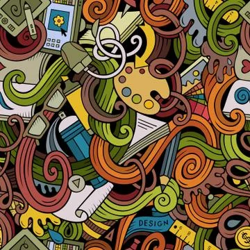 Cartoon hand-drawn doodles on the subject of Design seamless pattern Stock Illustration