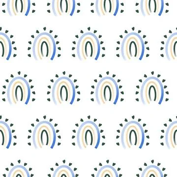 Cartoon hand drawn flower pattern seamless blue and white background Stock Illustration