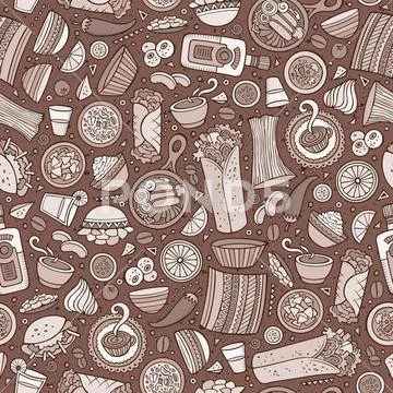 Cartoon hand-drawn latin american, mexican seamless pattern Stock Illustration
