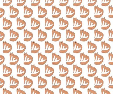 Cartoon hand drawn pattern orange fox white background seamless Stock Illustration