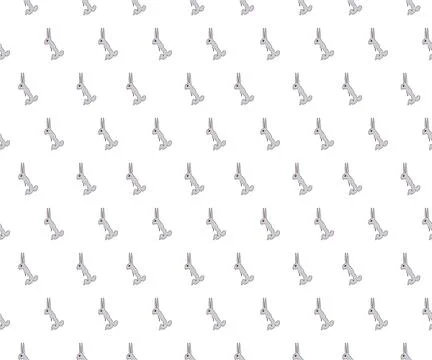 Cartoon hand drawn rabbit pattern seamless gray and white background Stock Illustration