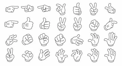 Cartoon Hand Gestures Collection: Pointing, Thumbs Up, Peace Sign, Fist, Op.. Illustrazione stock