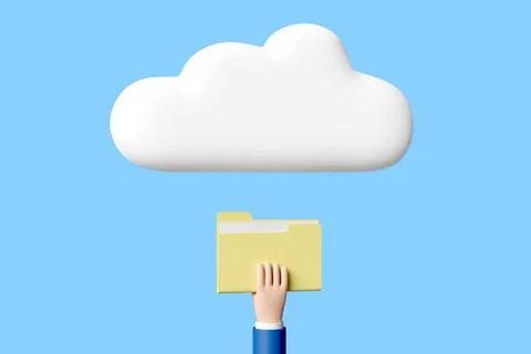 Cartoon hand holding a folder with files under a cloud isolated on blue backg Stock Illustration