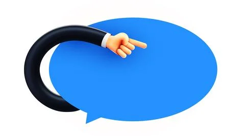 Cartoon hand pointing to chat bubble. Vector illustration Illustrazione stock