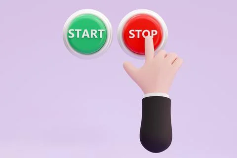 Cartoon hand pressing the red button. system control Stock Photos