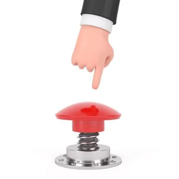 Cartoon Hand Push Red Button. 3d Rendering Illustrazione stock
