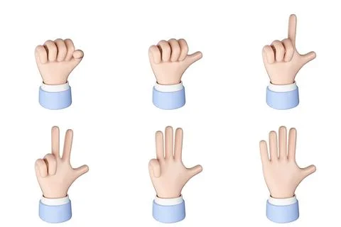 Cartoon hand showing numbers using fingers 3D Stock Illustration