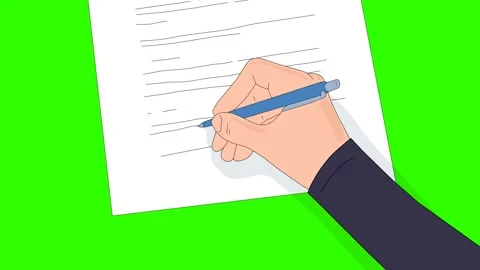 Cartoon hand signing document with pen on green screen Stock Footage 321865098