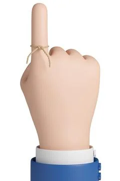 Cartoon hand with a string tied around the index finger. Reminder concept. .. Illustrazione stock