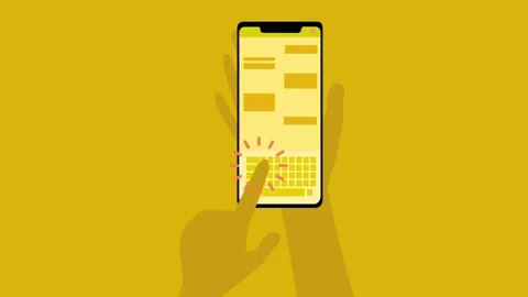 Cartoon hand typing message on smartphone screen on yellow background Stock-Footage 341802027