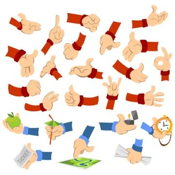 Cartoon hands of different poses performing actions set Stock Illustration