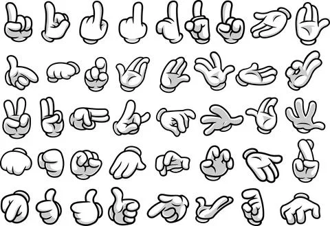 Cartoon Hands In Gloves With Different Gestures Stock Illustration
