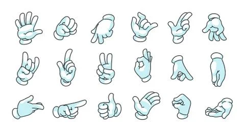 Cartoon hands in gloves. Doodle comic mascot arms, human character palms and Stock Illustration