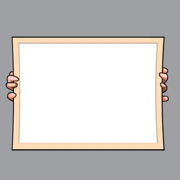 Cartoon hands hold a large rectangular empty signboard Stock Illustration