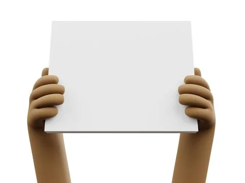 Cartoon hands holding empty sing board. Promotion or sale concept 3D Rendering Stock Illustration