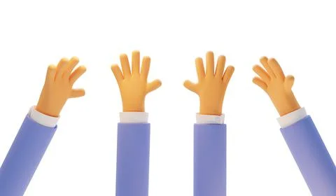 Cartoon hands raised up in different angle view, isolated on white background Stock Illustration