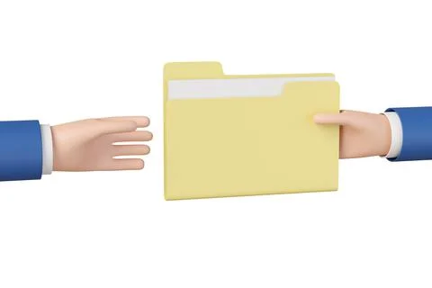 Cartoon hands sharing a folder with files isolated on white background. 3d il 库存插图