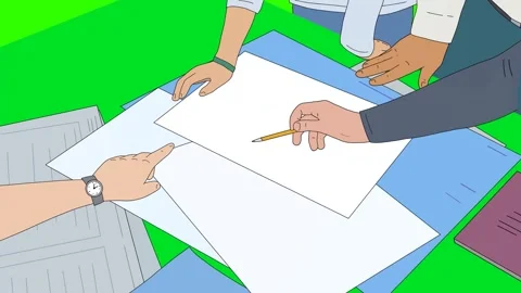 Cartoon hands signing documents and discussing contract on green screen Stock Footage 321680545