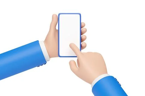 Cartoon hands using a mobile phone isolated in white background. 3d illustrat Stock Illustration