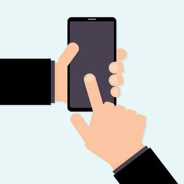 Cartoon hands using smartphone. Touchscreen interaction concept Stock Illustration