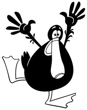 Cartoon happy black duck comic animal character coloring page Stock Illustration