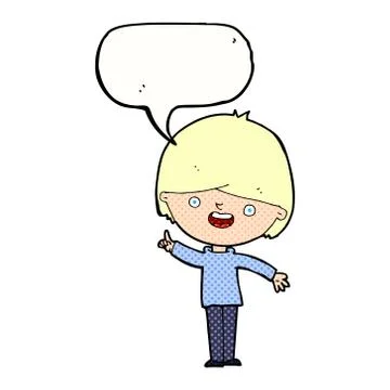 Cartoon happy boy with speech bubble Stock Illustration